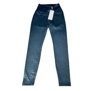 ALLFENIX Womens Athletic Sporty  Liquid Leopard Forest Green 7/8 Legging Sz S